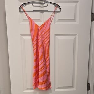 Pink & Orange Silk Striped Slip Dress Or Nightie Small